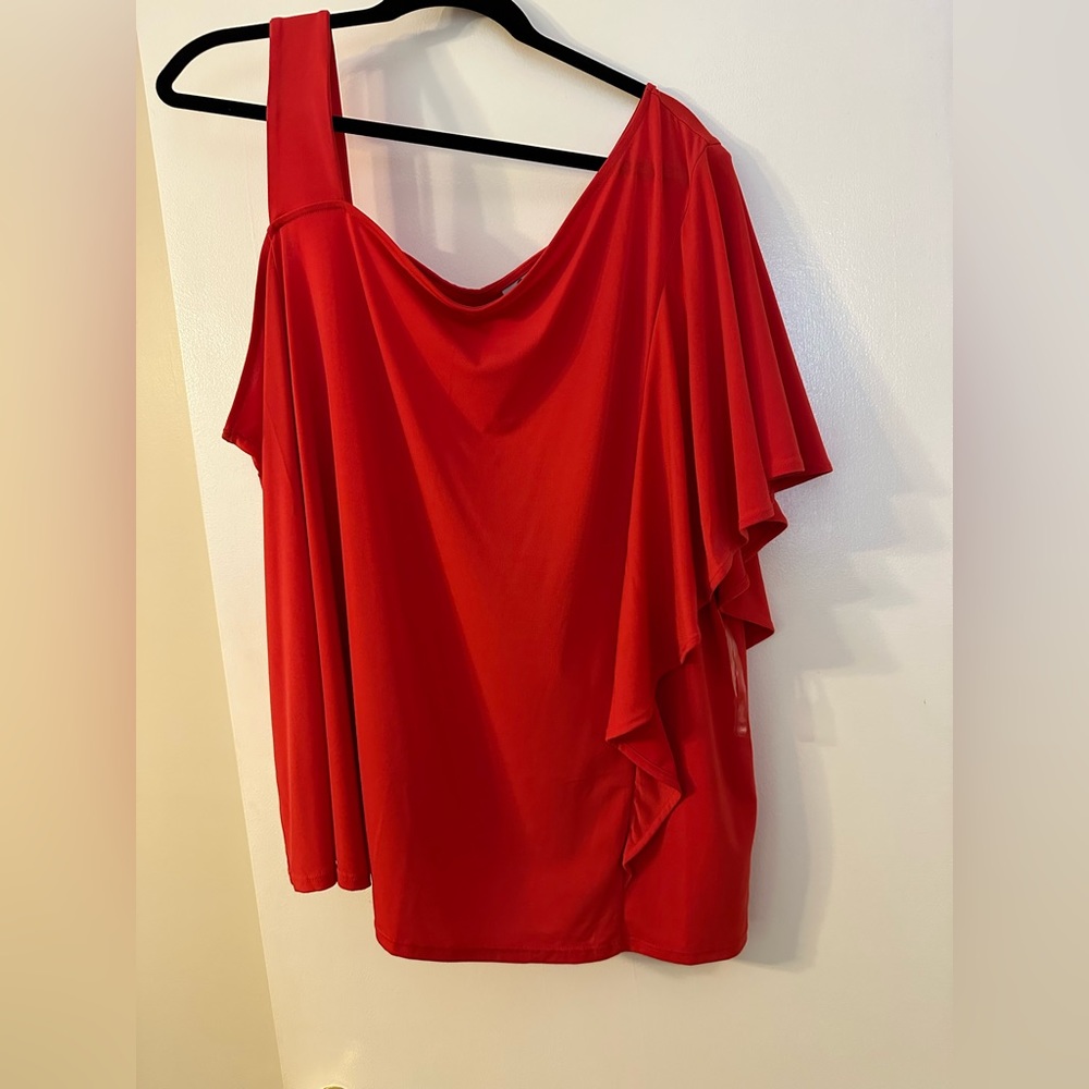 One shoulder dressy top with drape sleeve